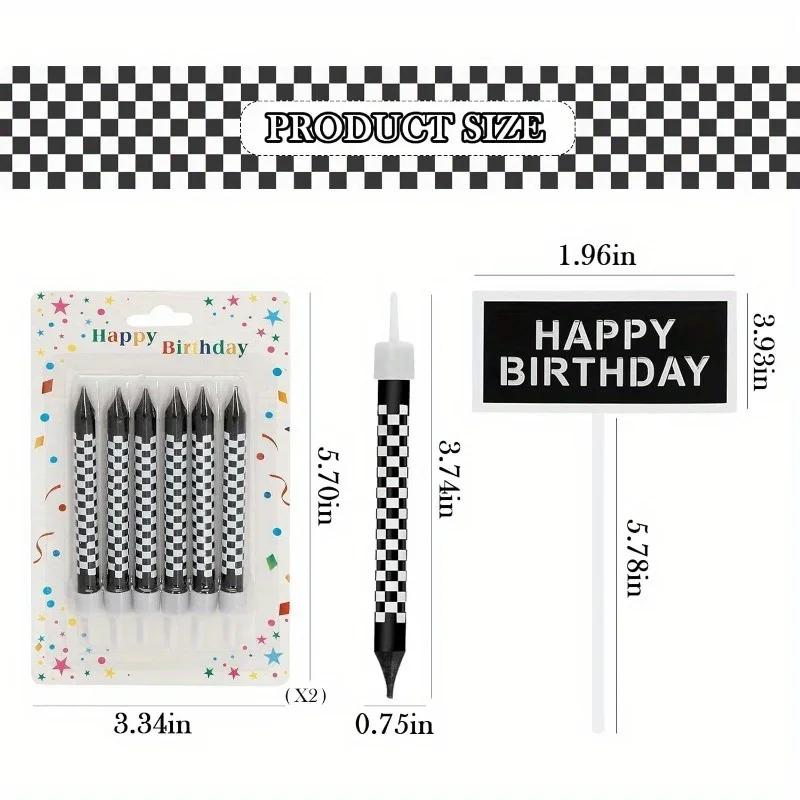 Lilin kotak-kotak hitam dan 12 - Lighting Mcqueen Birthday Decor ulasan dan harga