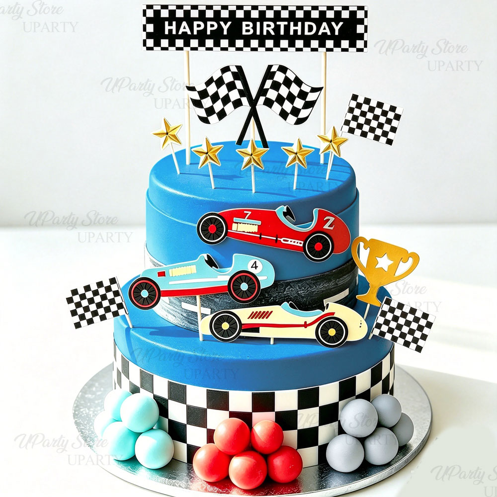 Hiasan Kue Balap Abu-abu Biru  - Lighting Mcqueen Birthday Decor ulasan dan harga